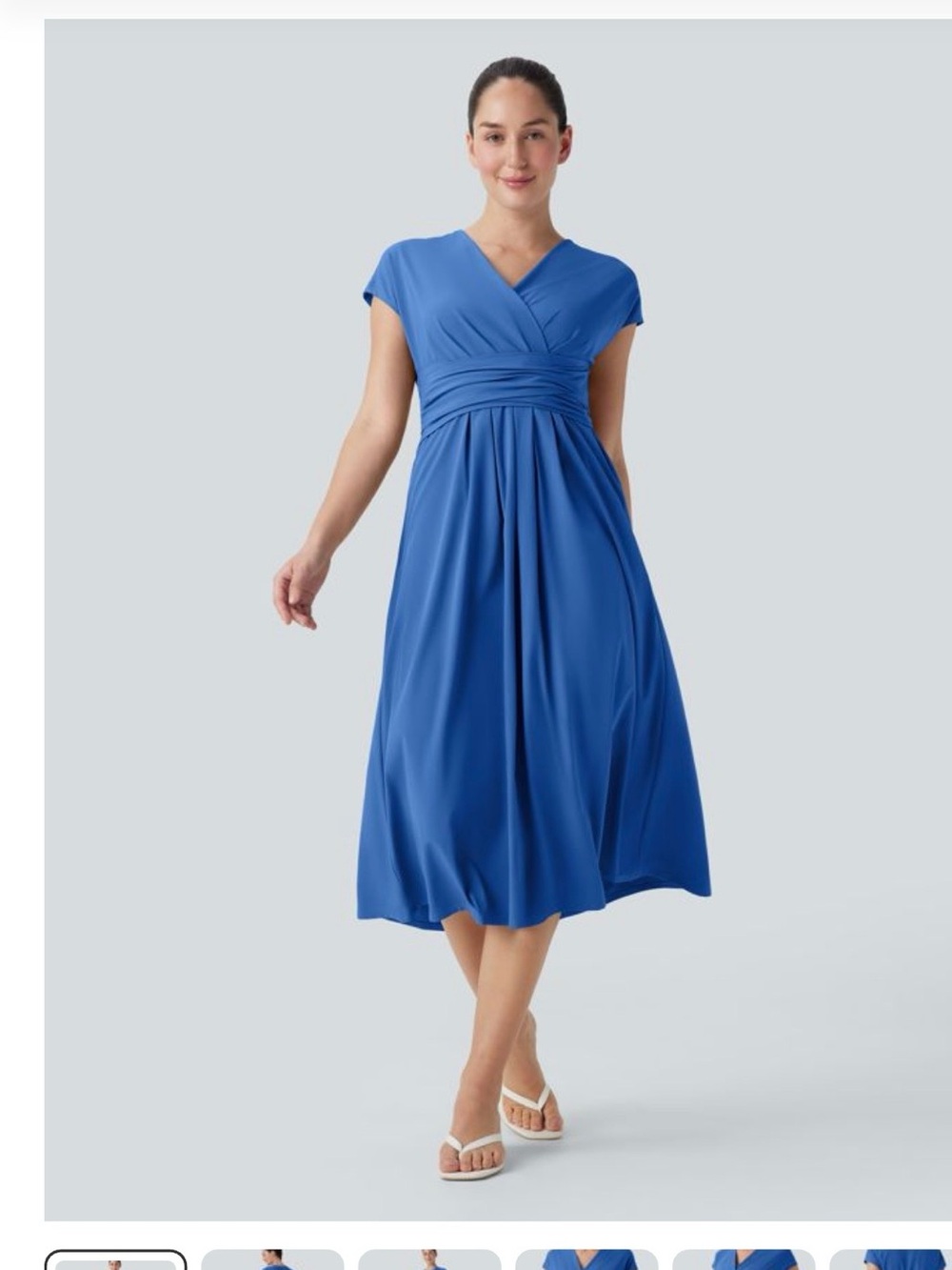 Breezeful™ V Neck Short Sleeve Pocket Tie Back Quick Dry Midi Casual Dress